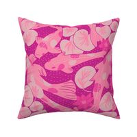 Koi Fish - Japanese Art  -    Beige,  hot pink, pink