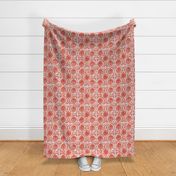 Red / pink pomegranates vintage blockprint style on off-white linen background - small scale