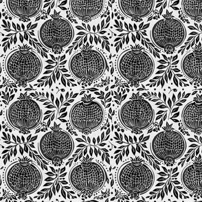 black pomegranates vintage blockprint style on off-white linen background - small scale