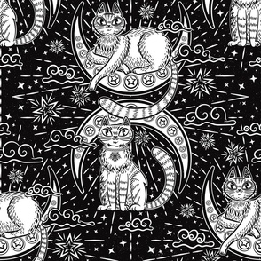 Moon & Star Cats Tarot Black and White 18'