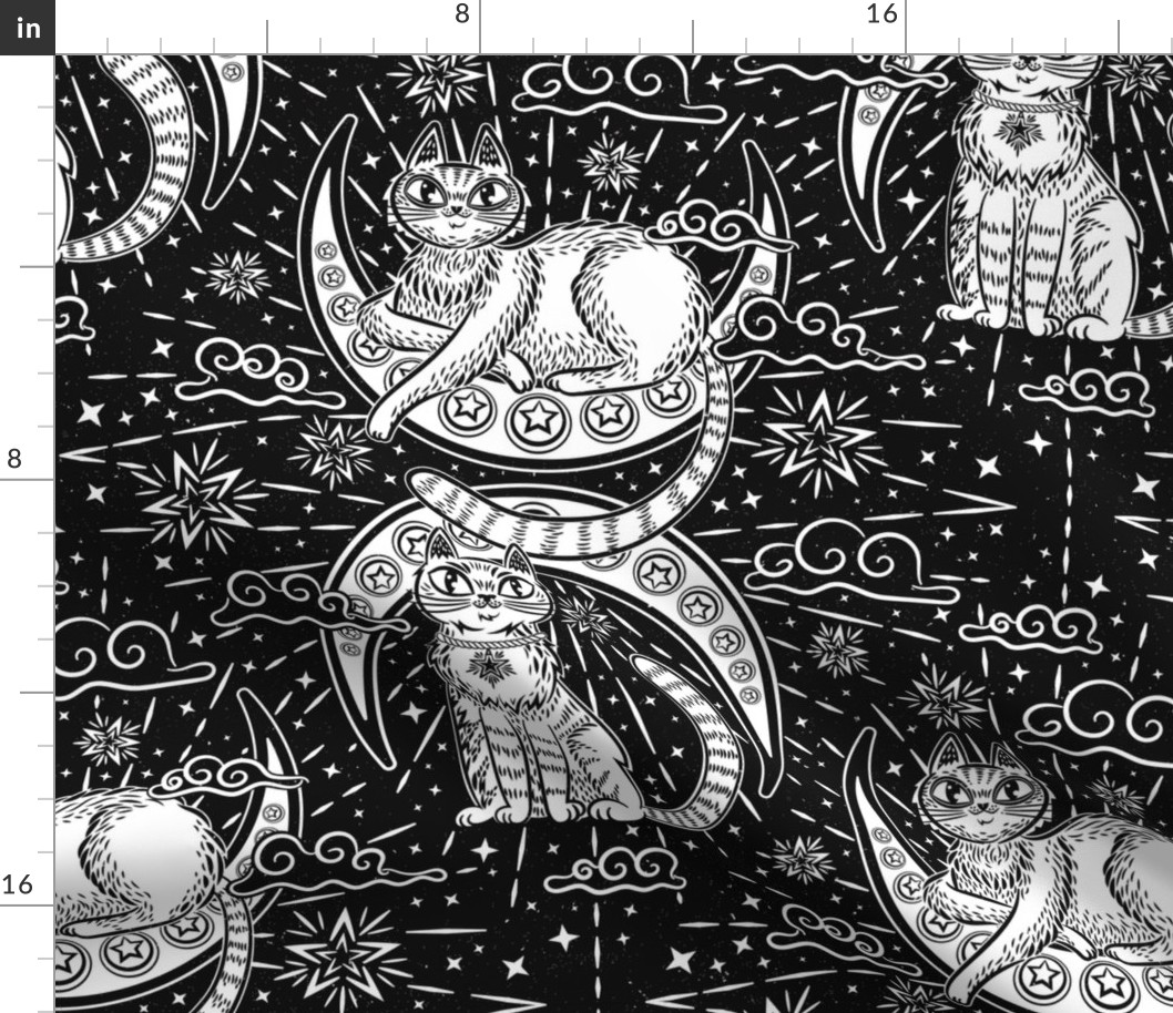 Moon & Star Cats Tarot Black and White 18'