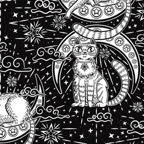 Moon & Star Cats Tarot Black and White 24'