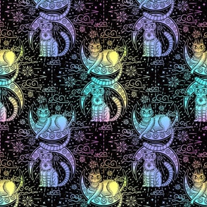 Moon & Star Cats Rainbow Tarot Woodblock 9"