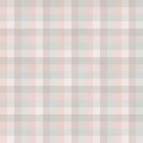 Shabby Chic Gingham in shades of Pink, blue, gray and taupe.  Checkers with a textured background. 