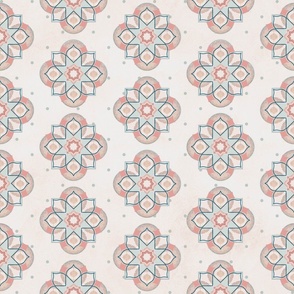 Moroccan shabby chic pink and cream with small flowers.  Vintage, cottage design with a textured background
