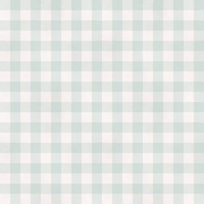 Small sage gingham with a textured background.  Linen color and light blue checkers. 