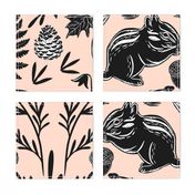 (L) Woodland Block print inspired