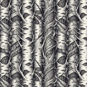 Birch Trees in Black White and Gray