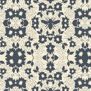 Welcoming Garden Bees and Flowers - Gunmetal Gray and Cream