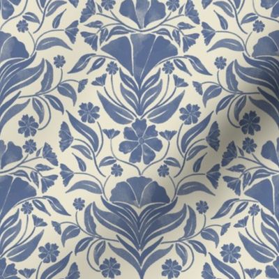 Damask flowers in Ivory and Blue Nova
