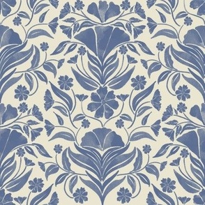 Damask flowers in Ivory and Blue Nova