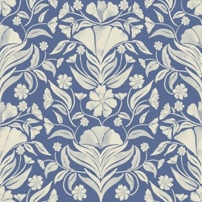 Damask flowers in Blue Nova and cream