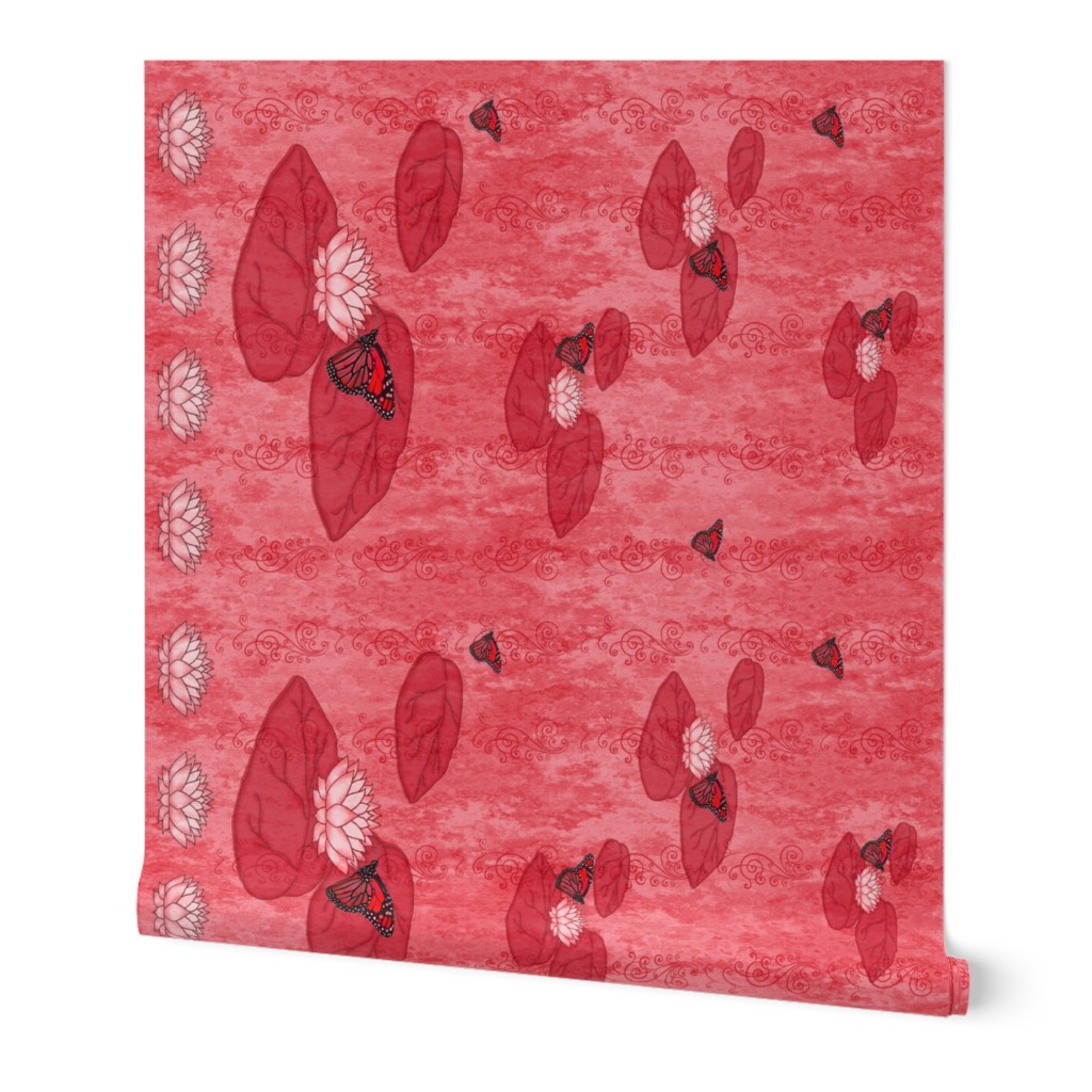 Red Lotus Monarch Waterlily Scarf