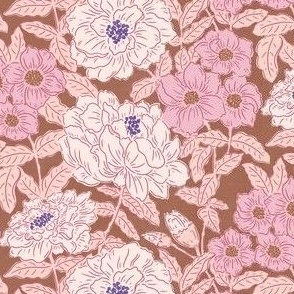 Wildflower Dreams - Small - Pink, Purple, Brown, Peony, Zinnia, Leaves, Garden, Florals, Flowers