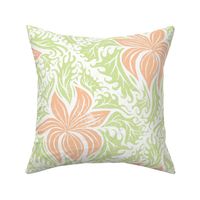 Block print inspired floral - peach and lime on white