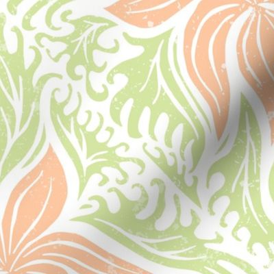 Block print inspired floral - peach and lime on white
