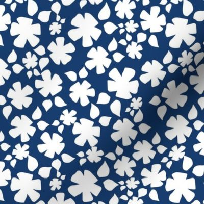Small White Floral Silhouette Navy Blue