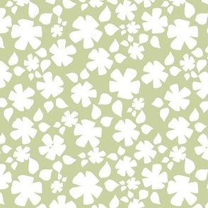 Small White Floral Silhouette Sage Green