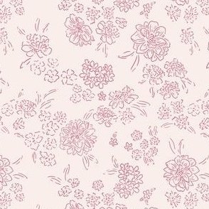 Wildflower Meadow - Small - Pink, Sketch, Peony, Zinnia, Leaves, Garden, Florals, Flowers, Pink, Purple, Soft