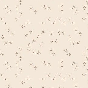 MICRO - Bird tracks with rustic charm - minimalist woodland design - chestnut brown on neutral beige