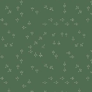 MICRO - Bird tracks with rustic charm - minimalist woodland design - beige on moss green