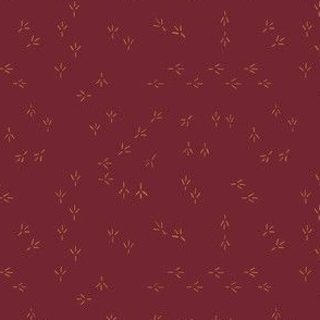 MICRO - Bird tracks with rustic charm - minimalist woodland design - ochre on burgundy red