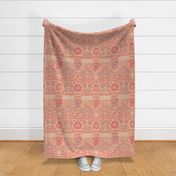 Mexican folklore-inspired pink, peach fuzz and beige, maroon woven floral pattern