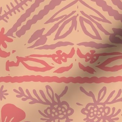 Mexican folklore-inspired pink, peach fuzz and beige, maroon woven floral pattern