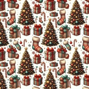 Christmas Scatter Trees Stocking Gifts Candy Canes