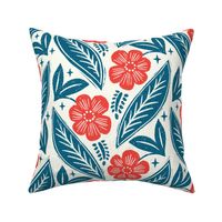 XL - Daisy Block Print - Red and Blue