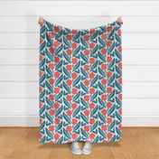 XL - Daisy Block Print - Red and Blue