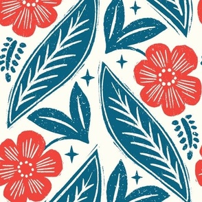 XL - Daisy Block Print - Red and Blue