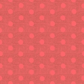 Pantone peach fuzz isometric  polka dots in Georgia peach coral on coral salmon  burlap faux texture 8” repeat