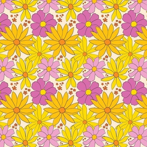 Groovy Tossed Wildflowers in Purple, Orange and Yellow