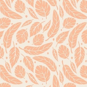 Tropical Leaves in Peach Fuzz & Pristine  Medium Scale Pantones 2024 Color of the Year