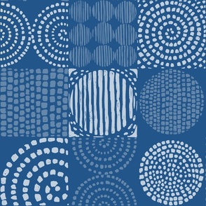 Abstract Cobalto Blue Monochromatic Grid with Spirals, Circles and Squares, Large Scale