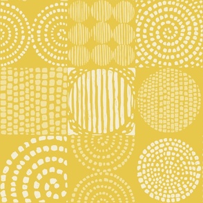 Abstract Zafferano Giallo Monochromatic Grid with Spirals, Circles and Squares, Large Scale