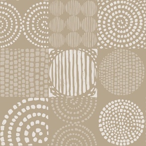 Abstract Sabbia Beige Monochromatic Grid with Spirals_ Circles and Squares_ Large Scale