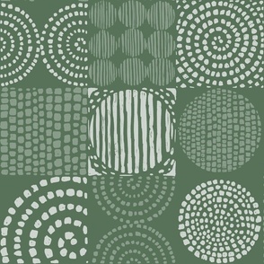 Abstract Salvia Green Monochromatic Grid with Spirals_ Circles and Squares_ Large Scale