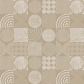 Abstract Sabbia Beige Monochromatic Grid with Spirals, Circles and Squares, Small Scale 