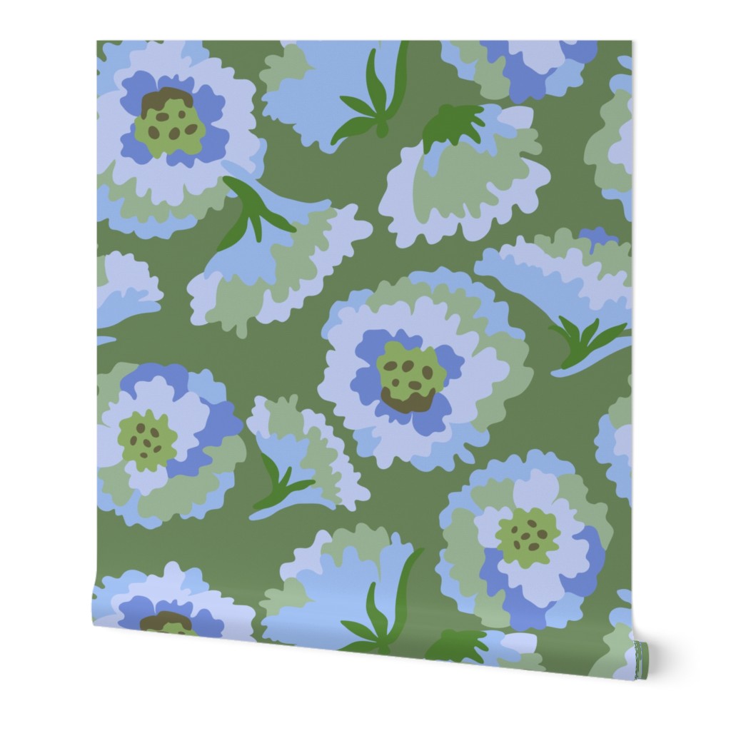 Floral blue on green