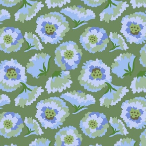 Floral blue on green