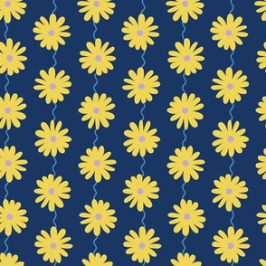 Large Yellow Floating Daisies on navy background, colourful