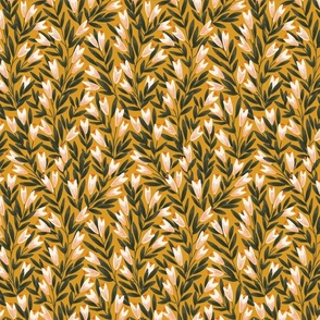 Pointy flower ever-growing garden pattern- mustard yellow and green// Small scale