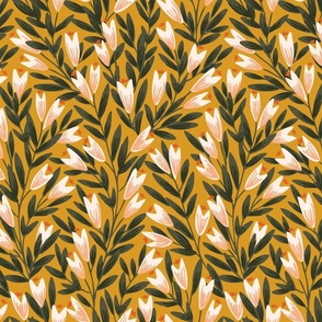 Pointy flower ever-growing garden pattern- mustard yellow and green// Medium scale