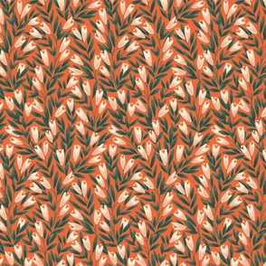 Pointy flower ever-growing garden pattern- rust orange and green// Small scale