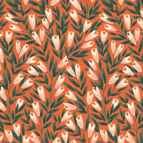 Pointy flower ever-growing garden pattern- rust orange and green// Medium scale