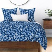 L-Modern Hand-Drawn Organic Doodle Decorative Paisley on Deep Blue