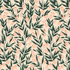 Pointy flower ever-growing garden pattern- pastel peach and green// Medium scale