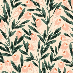 Pointy flower ever-growing garden pattern- pastel peach and green// Big scale